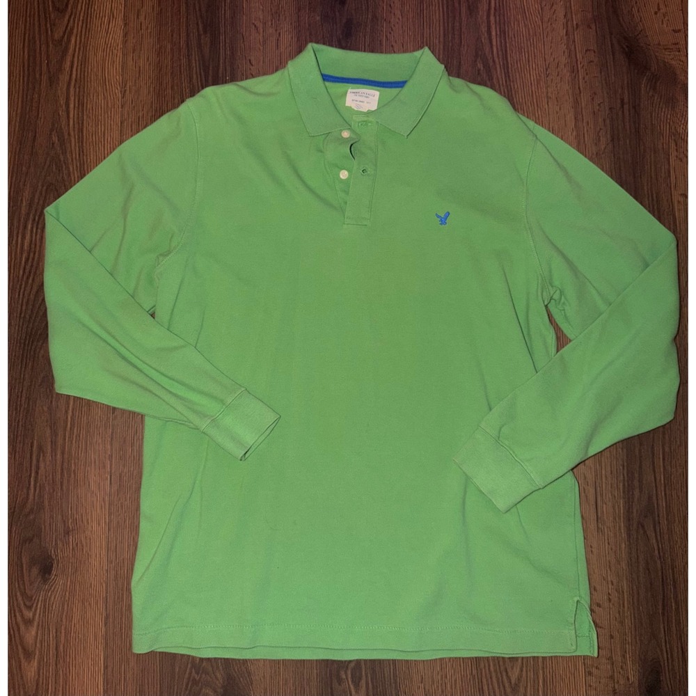 Y2K 2000s Men's Green Long Sleeved Polo Size Large